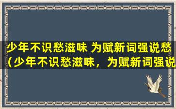 少年不识愁滋味 为赋新词强说愁（少年不识愁滋味，为赋新词强说愁）